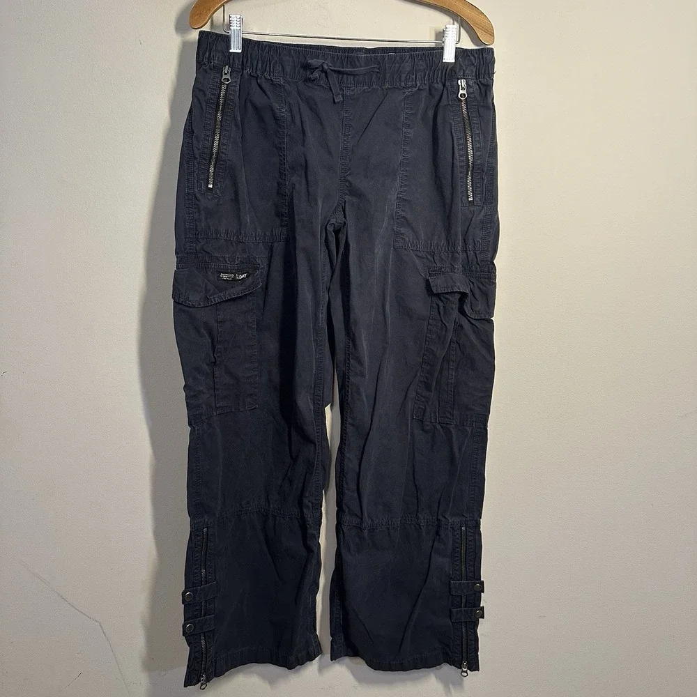 Superdry Parachute Cargo Pants Black Wide Leg Zip Fly 32x31 03-54-76
